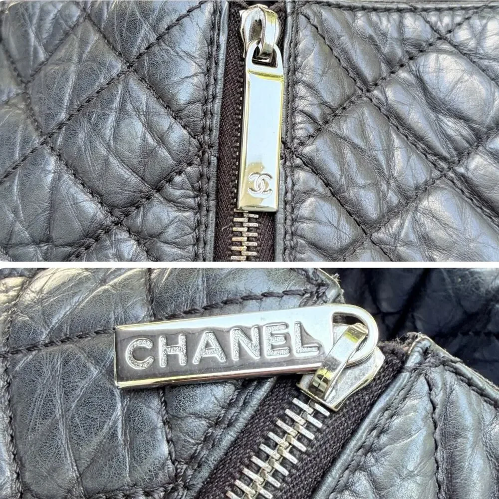 Chanel Lady Braid Black Aged Calfskin Quilted Duffel Tote Braided Chain w/ COA